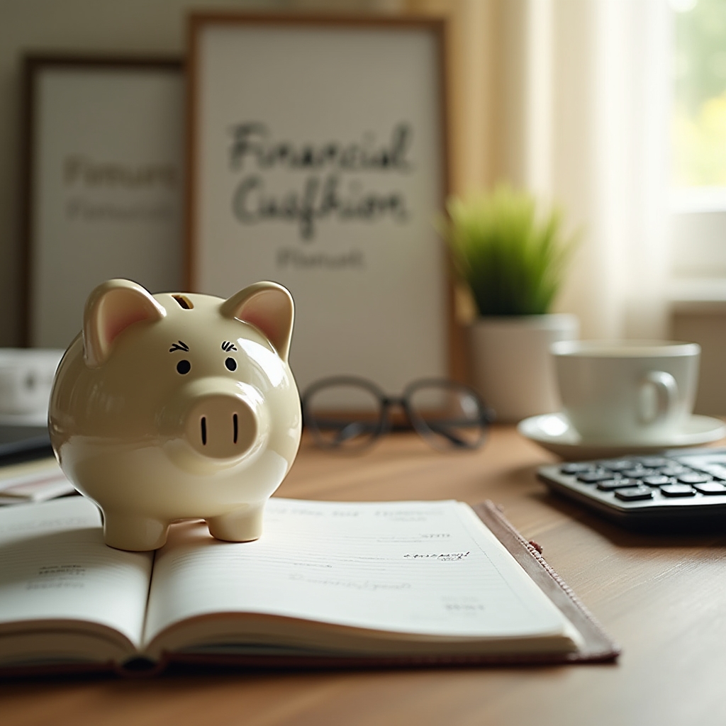 Emergency fund course imagery with piggy bank and safety net concept