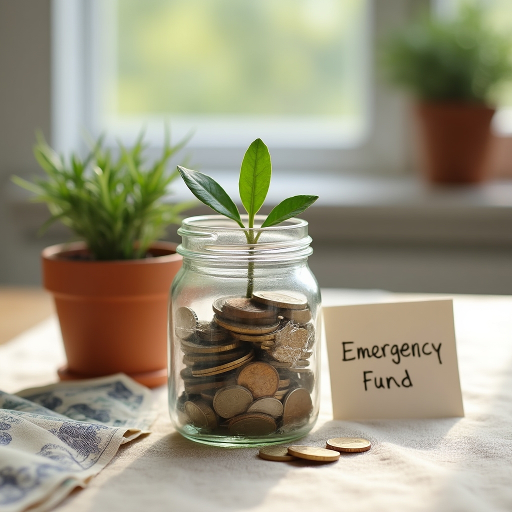 Glass jar with coins representing savings growth concept on natural background